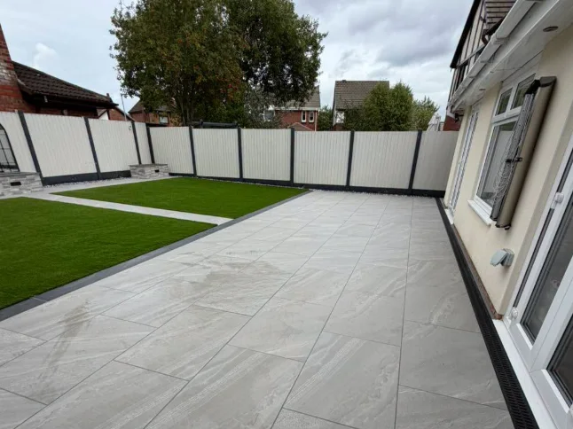 Porcelain patio driveway installation by KLG Landscape